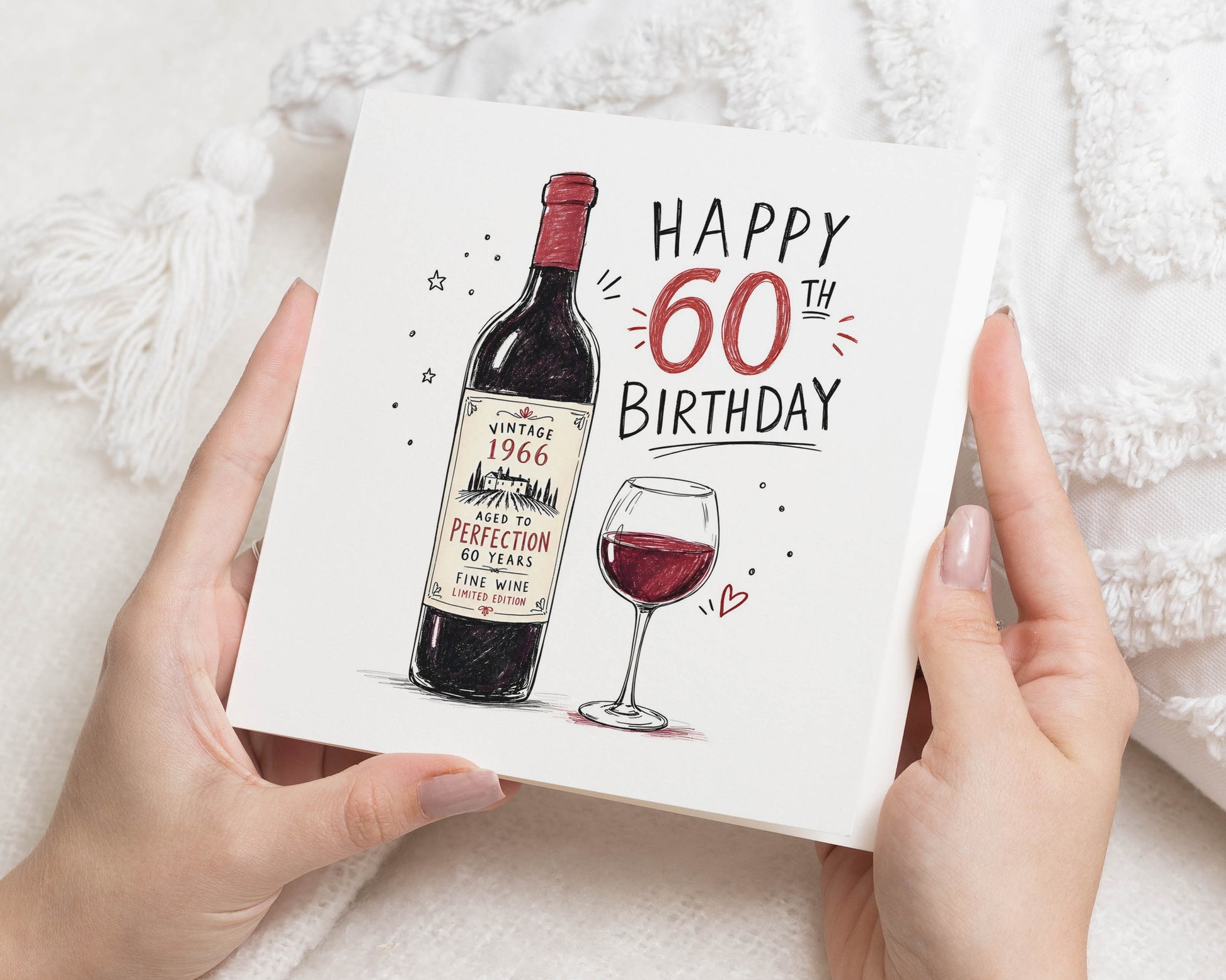 60th Birthday Card, 60th Birthday Card for Him, 60th Birthday Card for Her, Wine Birthday Card, Sixty Birthday Card, Milestone Birthday
