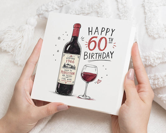 60th Birthday Card, 60th Birthday Card for Him, 60th Birthday Card for Her, Wine Birthday Card, Sixty Birthday Card, Milestone Birthday