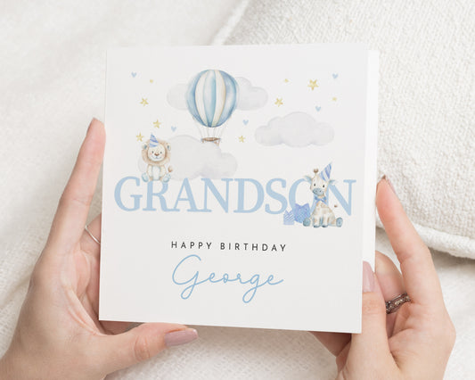Personalised Grandson Birthday Card, Birthday Card for Grandson, Boys Birthday Card, Safari Birthday Card, Lion Giraffe Card