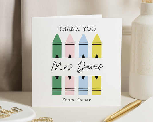 Thank You Teacher Card, Personalised Teacher Thank You Card, Crayon Thank You Card, Thank You Card from Child, End of Term Card