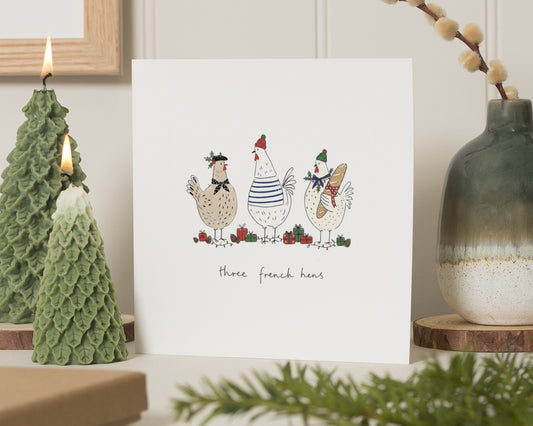 Christmas Card, Funny Christmas Card, Cute Christmas Card, Chicken Christmas Card, Hen Christmas Card, Three French Hens Christmas Card