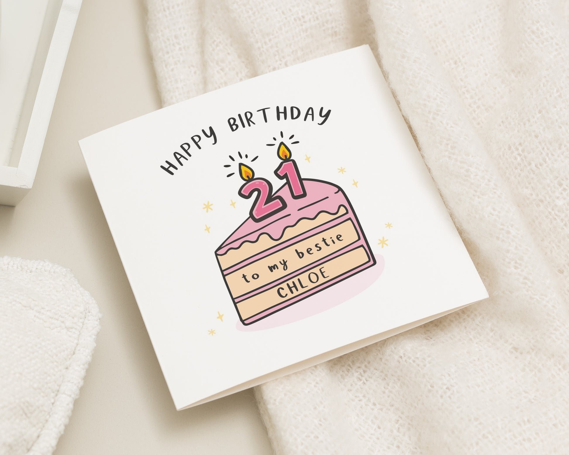21st Birthday Card for Best Friend, Personalised Birthday Card for Her, Cute Cake Birthday Card for Daughter, Custom Friend Birthday Card
