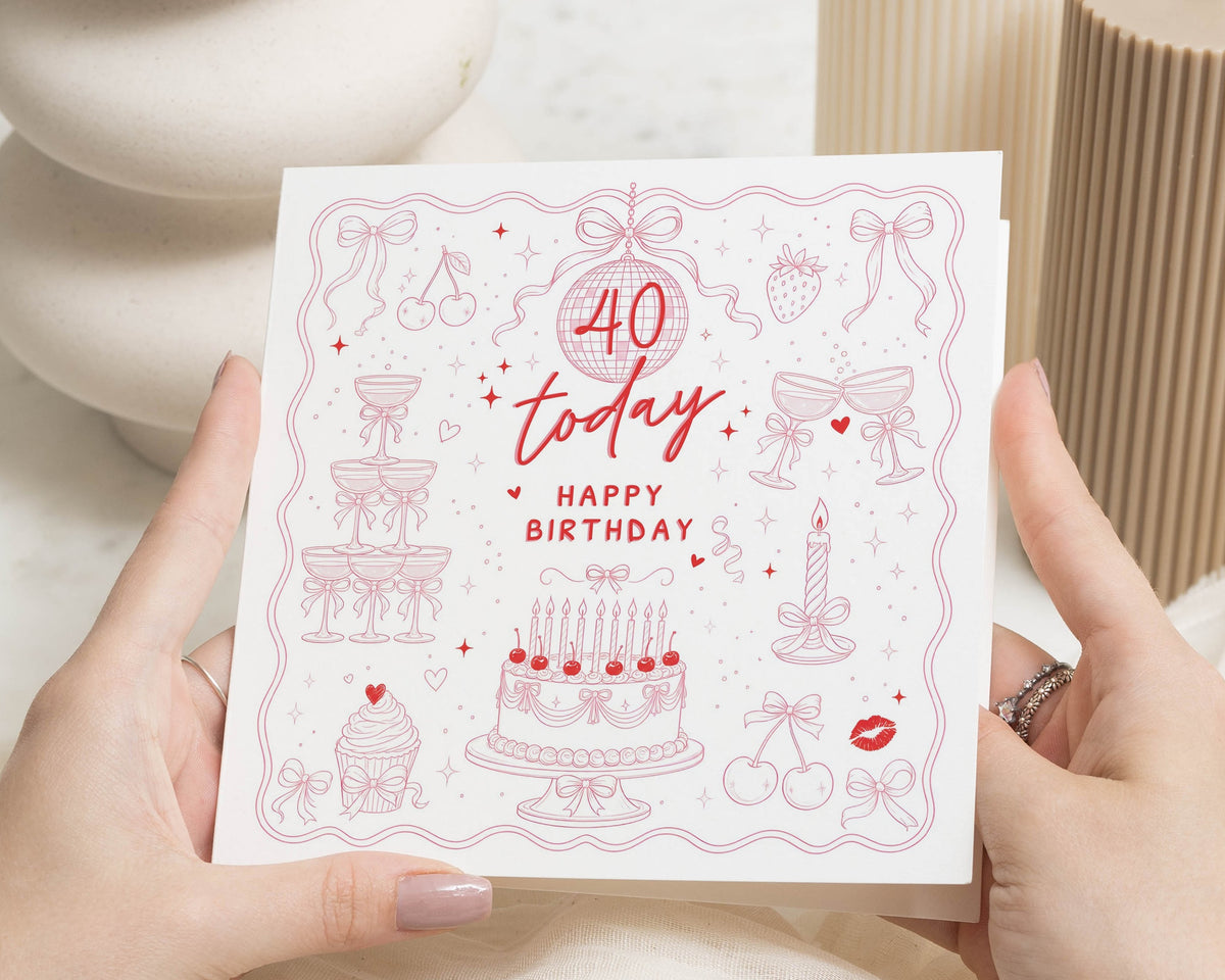 40th Birthday Card for Her, 40 Birthday Card, Birthday Card for Friend, Sister, Mum, Daughter, Pink Champagne Birthday Card