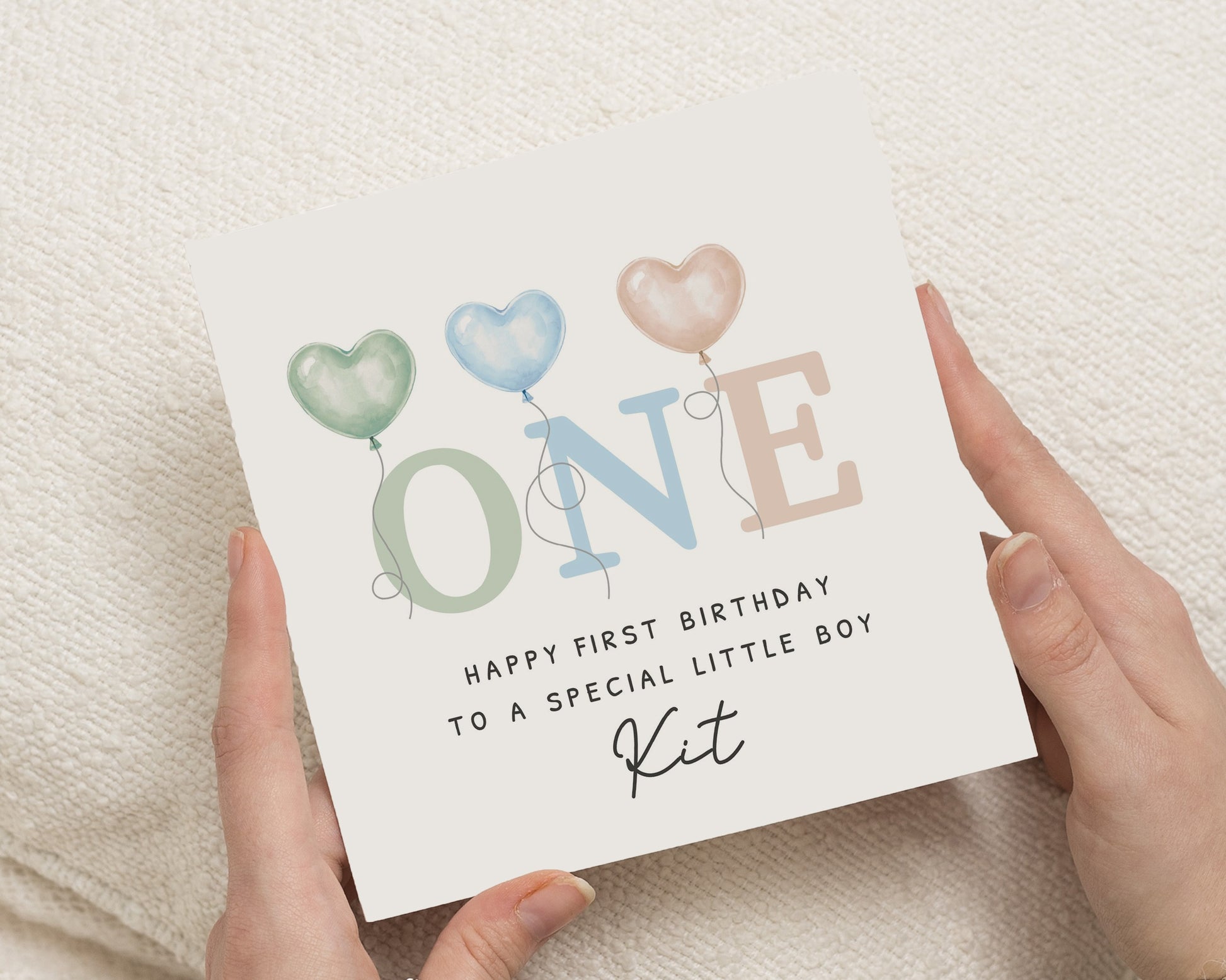 1st Birthday Card for Boy, Personalised First Birthday Card, Custom Birthday Card for Son, Cute Heart Balloon Card, Special Little Boy Card