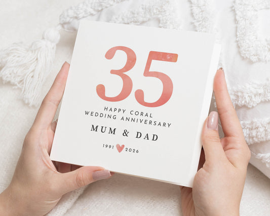 35th Wedding Anniversary Card for Mum and Dad, Coral Anniversary Card, Personalised Anniversary Card, 35 Years Together Card