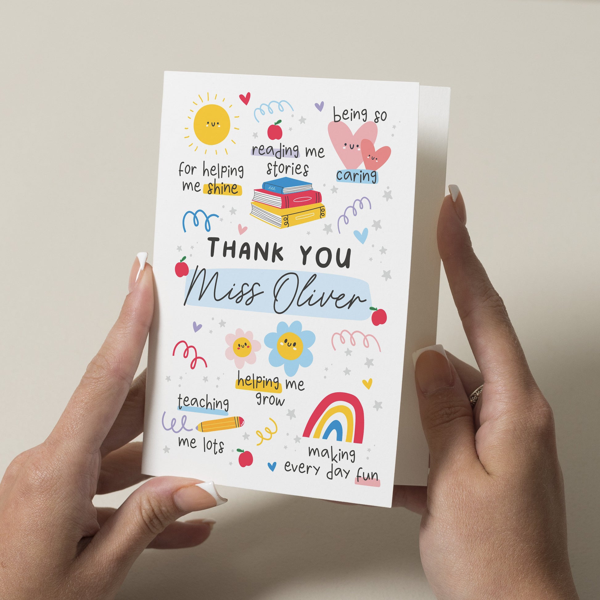 Personalised Teacher Thank You Card, School Thank You Card, End of Term Gift For Teachers, Nursery Worker Card, Nursery Thank You Card