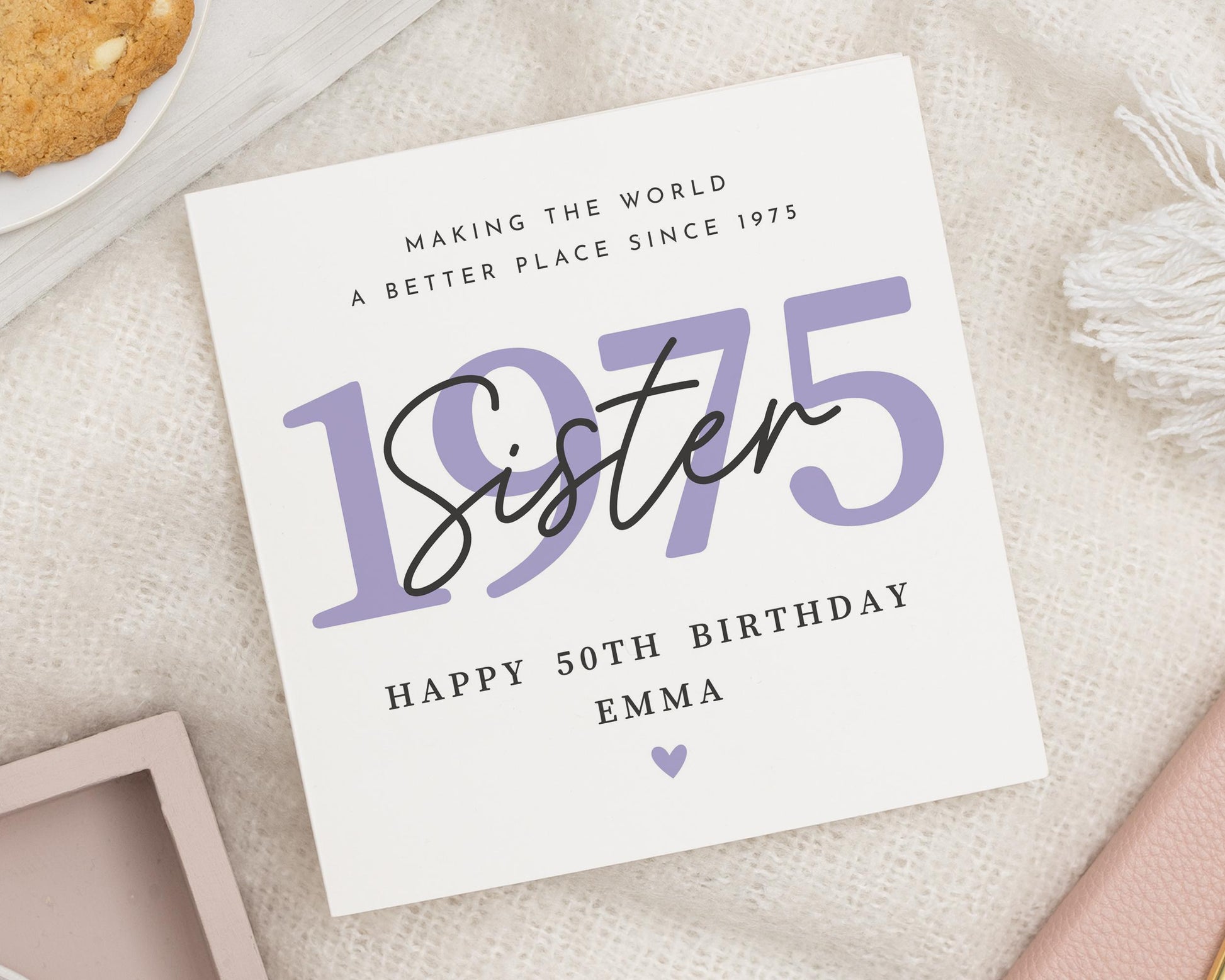50th Birthday Card for Sister, Personalised Sister Birthday Card, 1975 Birthday Card, Happy 50th Birthday Card for Her