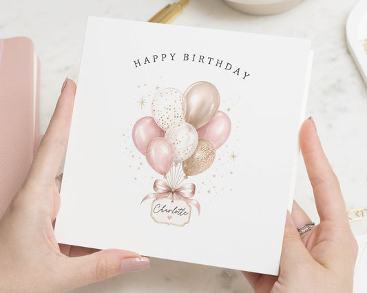 Personalised Birthday Card for Her, Birthday Card for Daughter, Mum Birthday Card, Friend Birthday Card, Pink Balloon Birthday Card