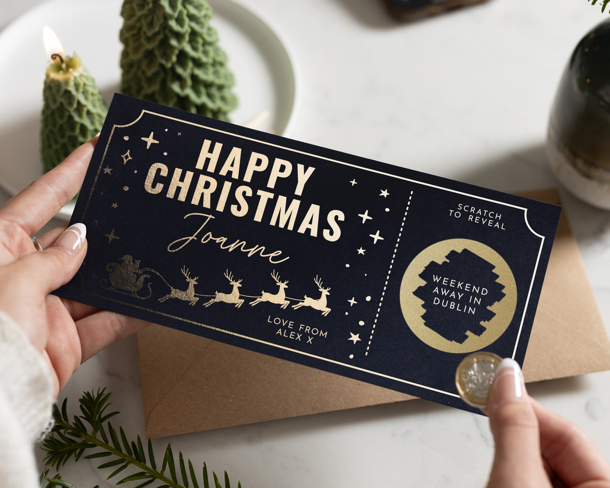Personalised Christmas Scratch to Reveal Gift Voucher, Weekend Away Gift Voucher, Surprise Holiday Reveal Card for Her, Travel Voucher