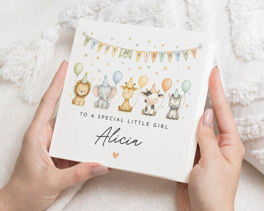 1st Birthday Card for Girl, First Birthday Card, Personalised Birthday Card, Daughter Birthday Card, Safari Birthday Card for Granddaughter