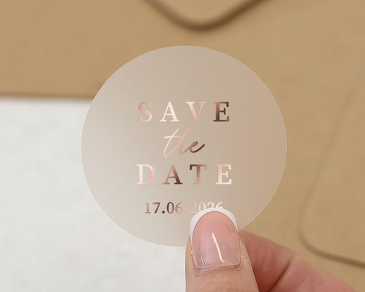 Save The Date Sticker, Wedding Save The Date, Personalised Wedding Sticker, Rose Gold Foil Save The Date, Custom Wedding Sticker