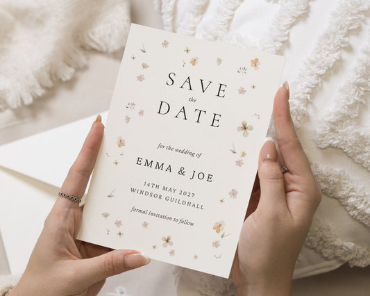 Personalised Save the Date Card, Wedding Save the Date Card, Wildflower Save the Date Cards, Floral Save the Dates, Simple Save the Date