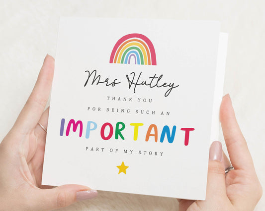 Thank You Card for Teacher, Rainbow Thank You Card, Teacher Appreciation Card, Personalised Thank You Card, End of Term Card