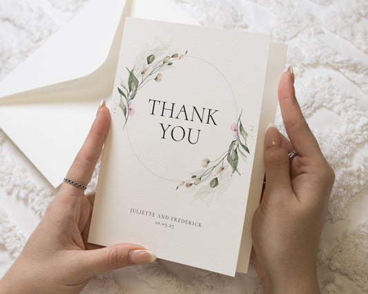 Personalised Wedding Thank You Cards, Folded Wedding Thank You Cards, Floral Wedding Thank You Cards, Greenery Wedding Thank You Card