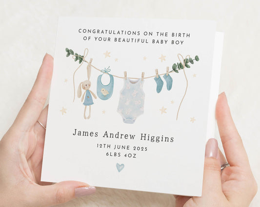 New Baby Boy Card, Personalised Baby Boy Card, Baby Congratulations Card, Birth Card for Boy, Custom Newborn Card, Baby Shower Card