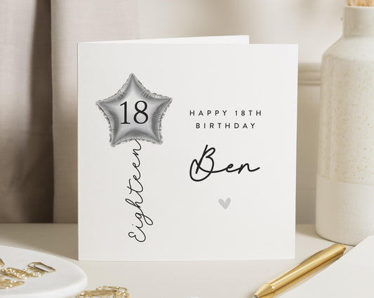 18th Birthday Card, Personalised Birthday Card for Him, Birthday Card for Son, 18th Birthday Card for Boy, Balloon Birthday Card