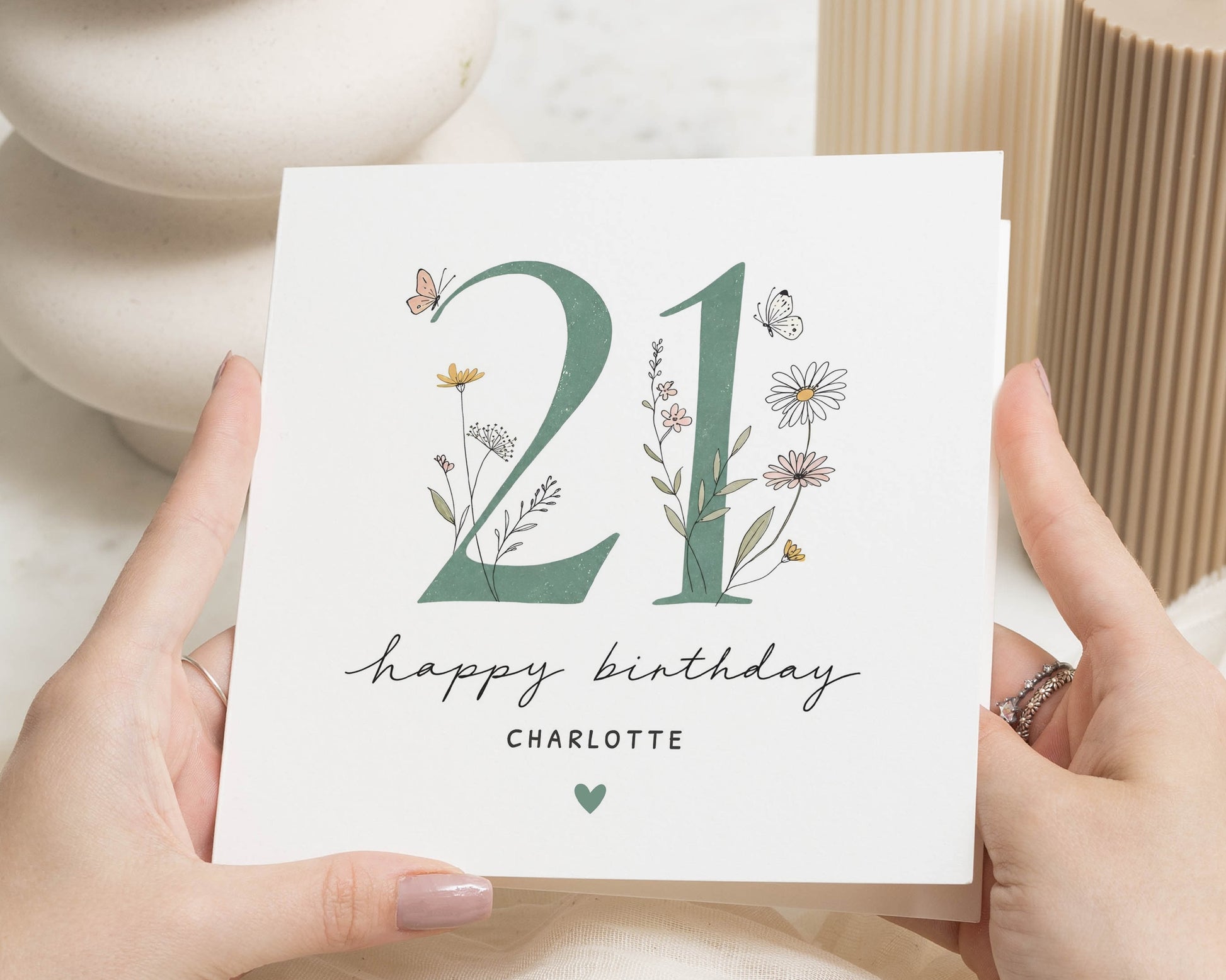 21st Birthday Card, Personalised 21st Birthday Card for Her, 21st Birthday Card for Daughter, Floral Birthday Card, 21 Card for Friend