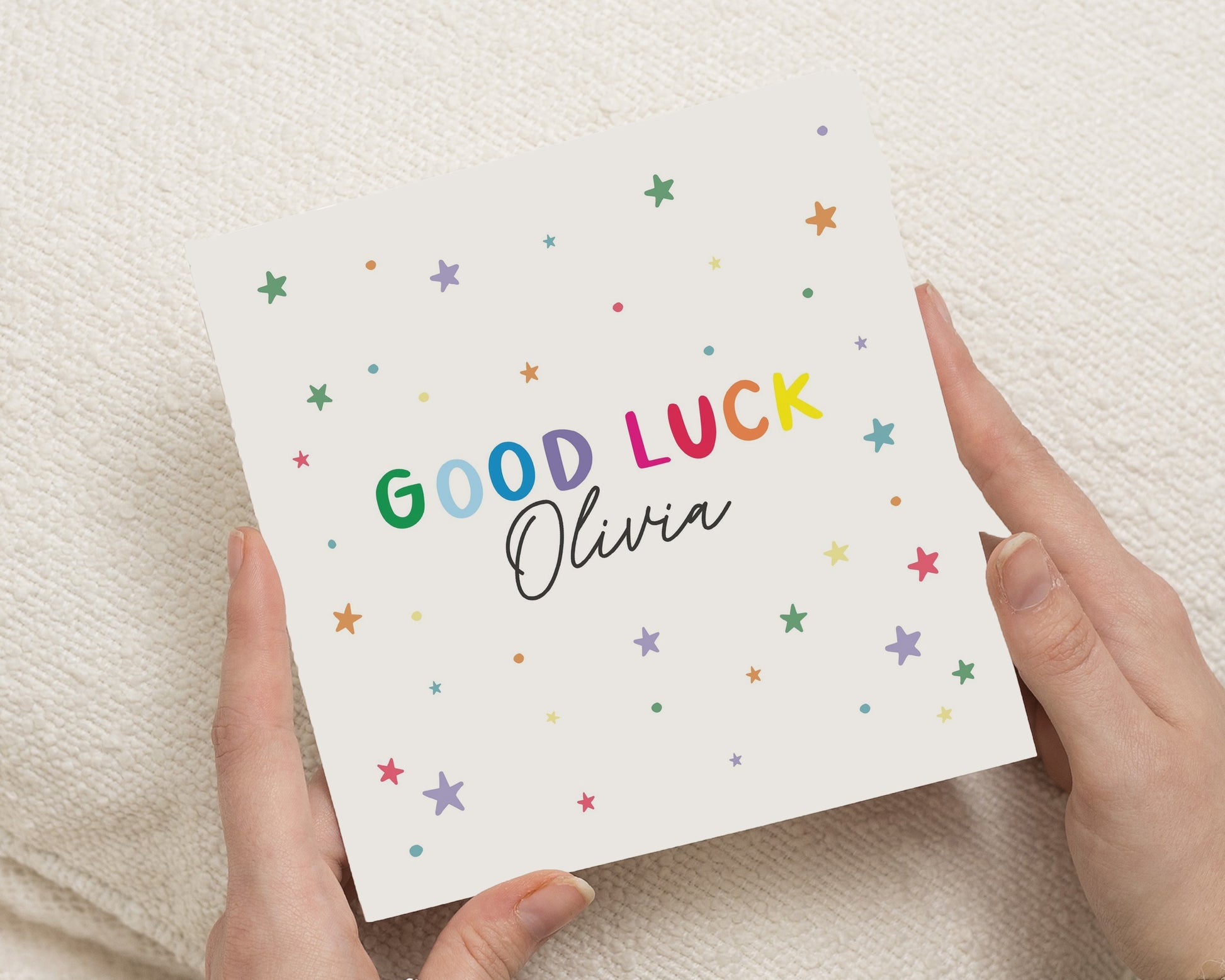 Personalised Good Luck Card, Good Luck Card for Her, Custom Name Card, Colourful Star Card, Encouragement Card, Congratulations Card
