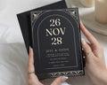 Luxury Gold Foil Wedding Invitations, Black Art Deco Wedding Invite, Elegant Formal Wedding Stationery with Black Envelopes