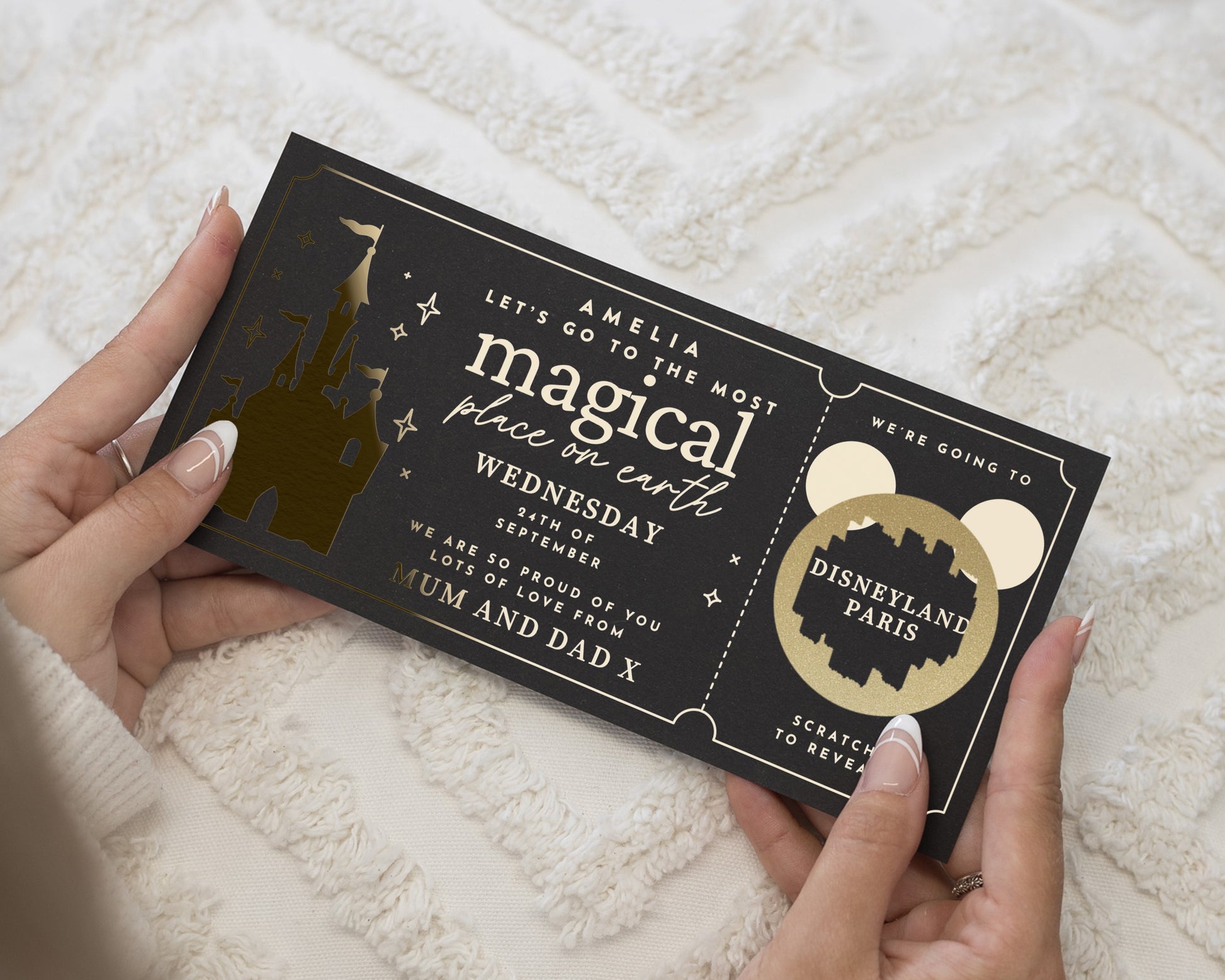 Disneyland Paris Gift Voucher, Personalised Holiday Reveal, Scratch To Reveal, Magical Gift For Daughter, Custom Ticket