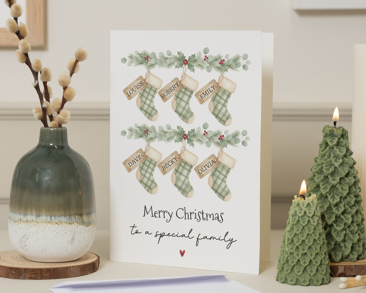 Personalised Christmas Card for Family, Family Christmas Card, Christmas Card for Families, Custom Stocking Xmas Card, Merry Christmas Card