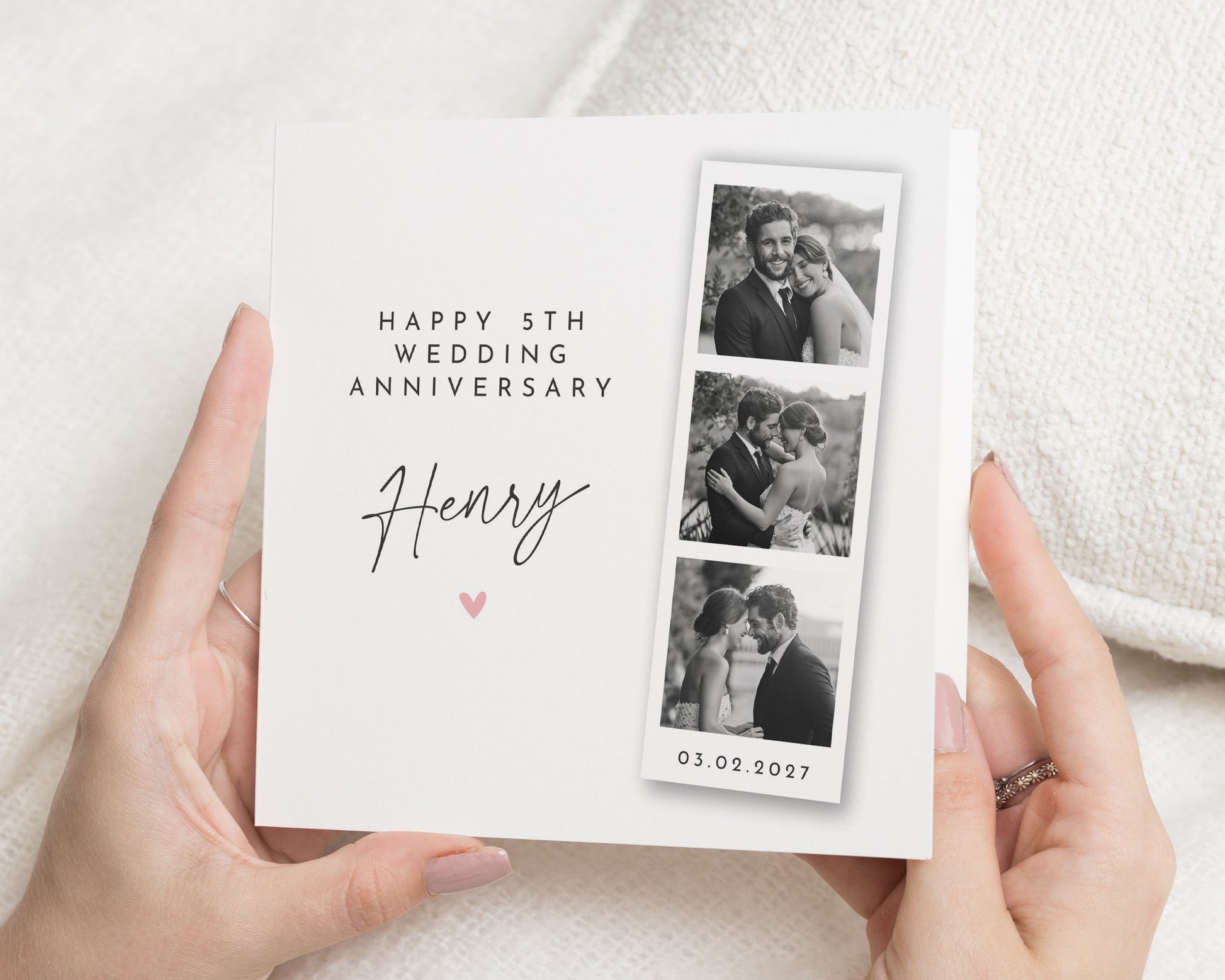 5th Wedding Anniversary Card, Personalised Anniversary Card, Photo Anniversary Card for Husband, Wife, Fifth Anniversary Cards