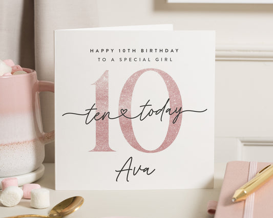 10th Birthday Card for Girl, Personalised Birthday Card, Birthday Card for Daughter, Special Girl Birthday Card, 10 Today Card