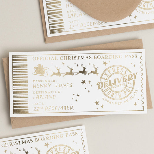 Personalised Christmas Gold Foil Gift Voucher, Lapland Voucher, Surprise Christmas Holiday Gift, Surprise Trip Reveal, Experience Voucher