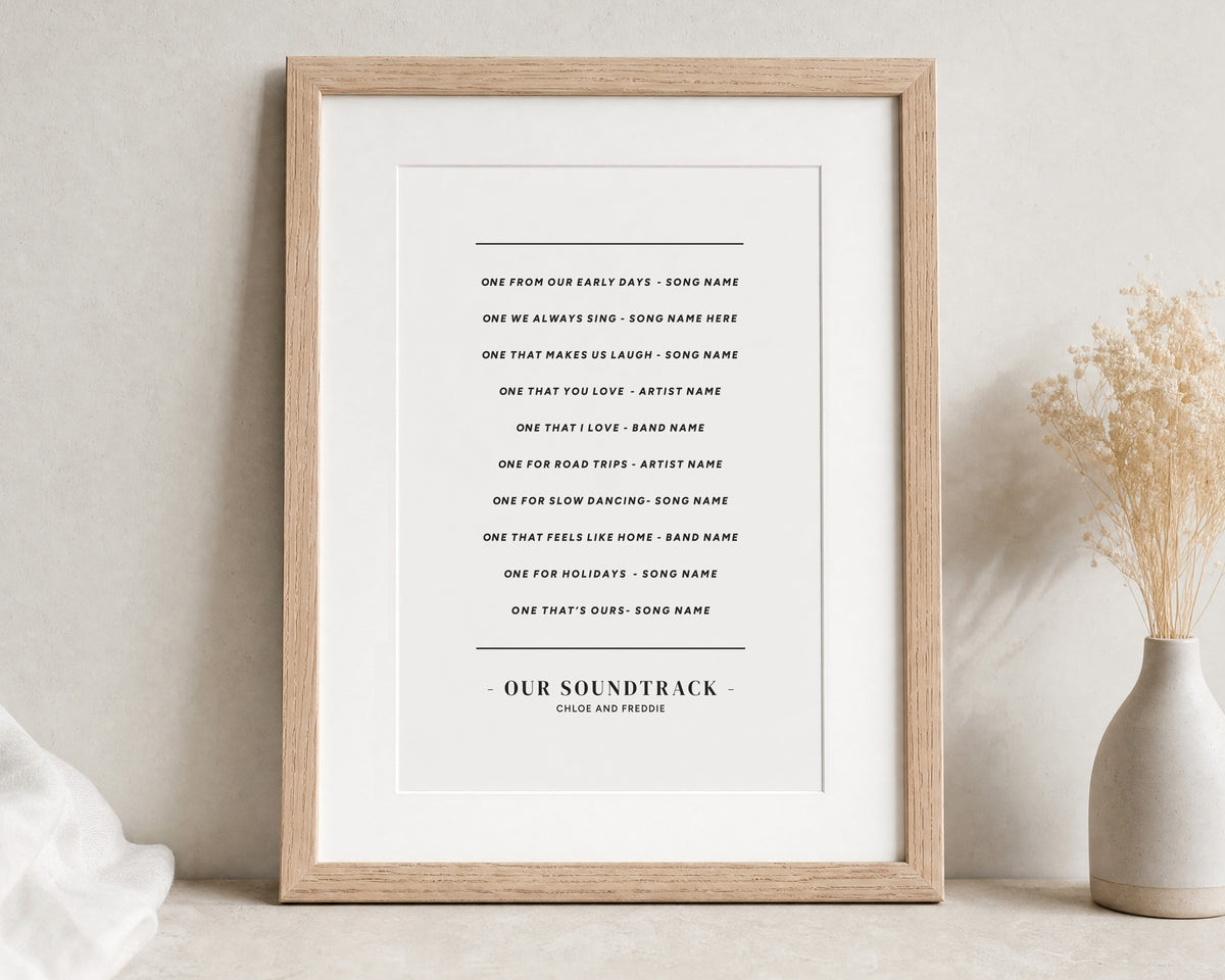 Personalised Soundtrack Print, Custom Song List Wall Art, Couple Gift, Anniversary Gift, Wedding Gift, Bedroom Wall Art
