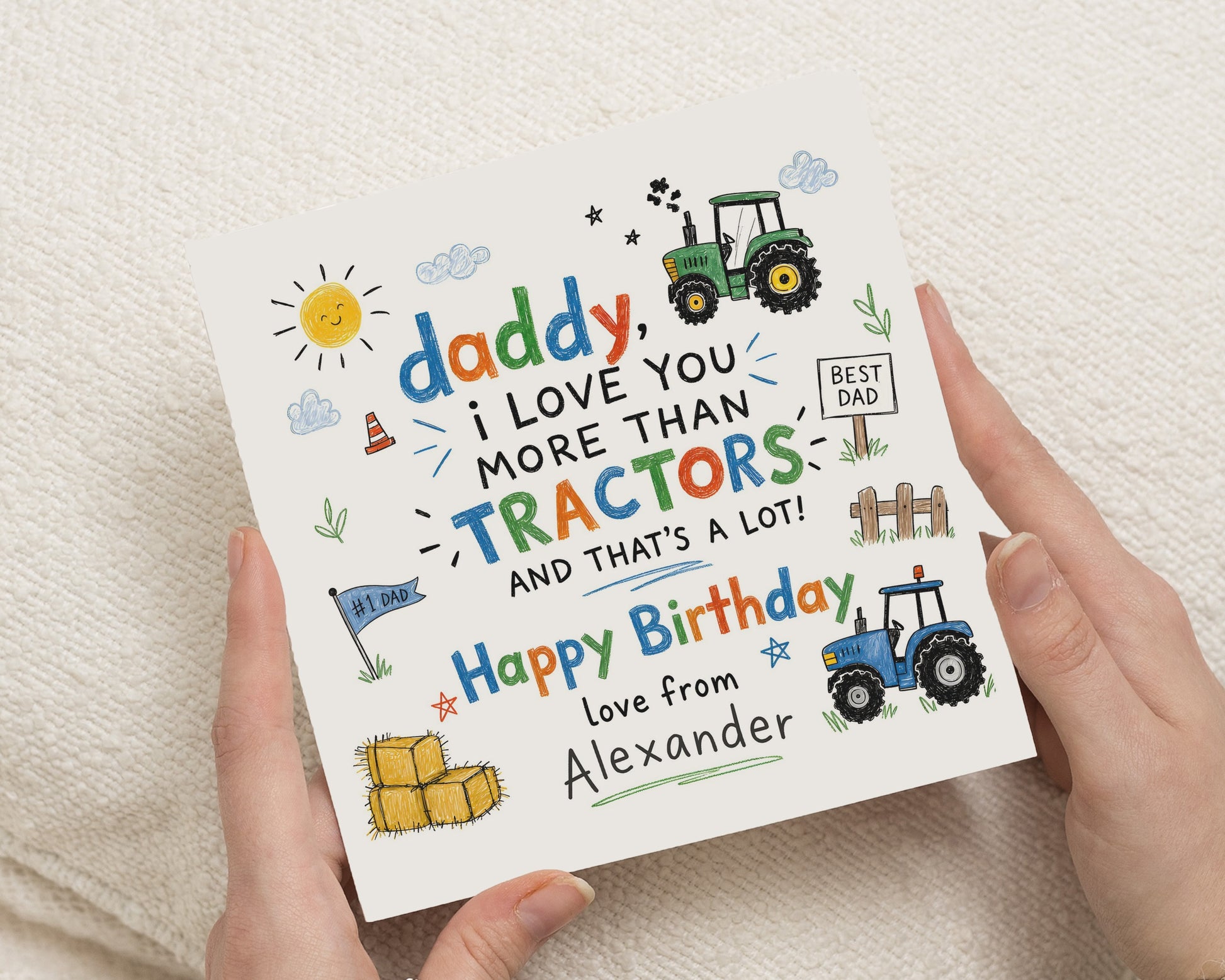 Birthday Card for Dad, Daddy Birthday Card, Tractor Birthday Card for Him, Personalised Birthday Card from Son or Daughter, Dad Card