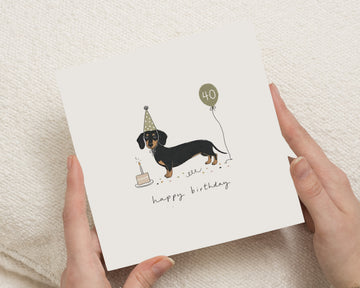 40th Birthday Card, Dog Birthday Card, Sausage Dog Birthday Card, Dachshund Birthday Card, Birthday Card for Her, Birthday Card for Him