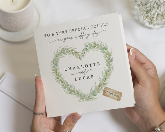 Wedding Card for Couple, Personalised Wedding Day Card, Special Couple Card, Custom Names Wedding Card, Heart Wreath Wedding Card