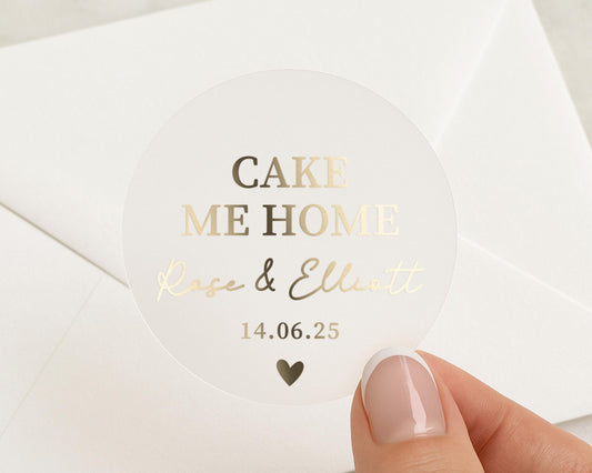Wedding Cake Sticker, Personalised Wedding Sticker, Gold Foil Wedding Label, Custom Wedding Favour Sticker, Cake Box Sticker
