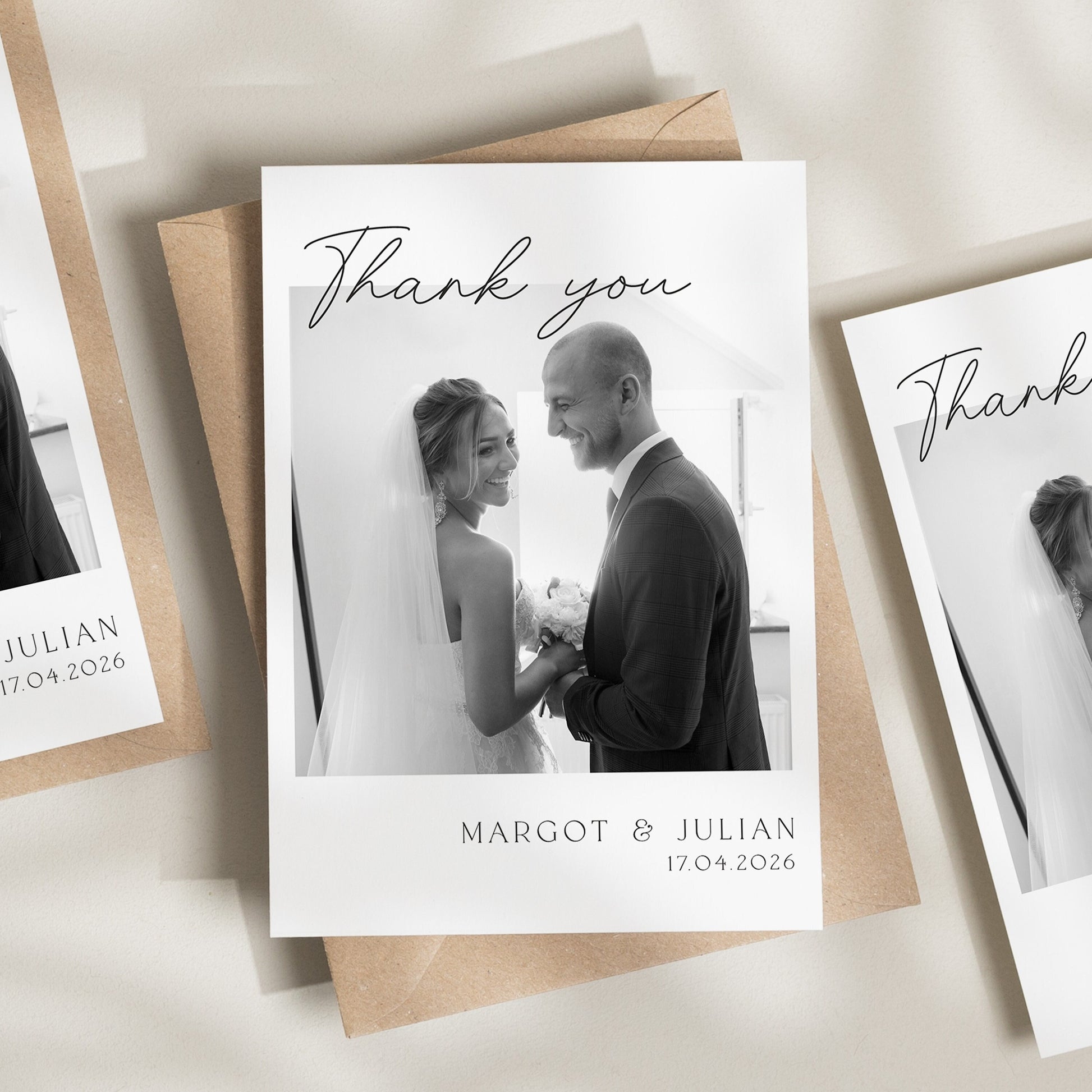 Black and White Wedding Thank You Card, Thank You Cards With Photo, Folded Wedding Thank You, Thank You Card, Simple Wedding Card With Photo