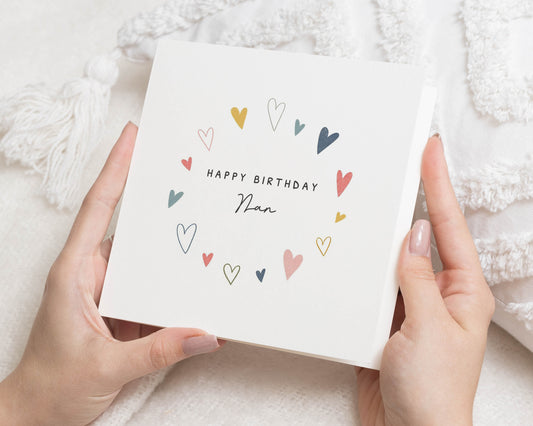 Birthday Card for Nan, Nan Birthday Card, Birthday Card for Grandma, Personalised Birthday Card, Cute Heart Birthday Card for Her