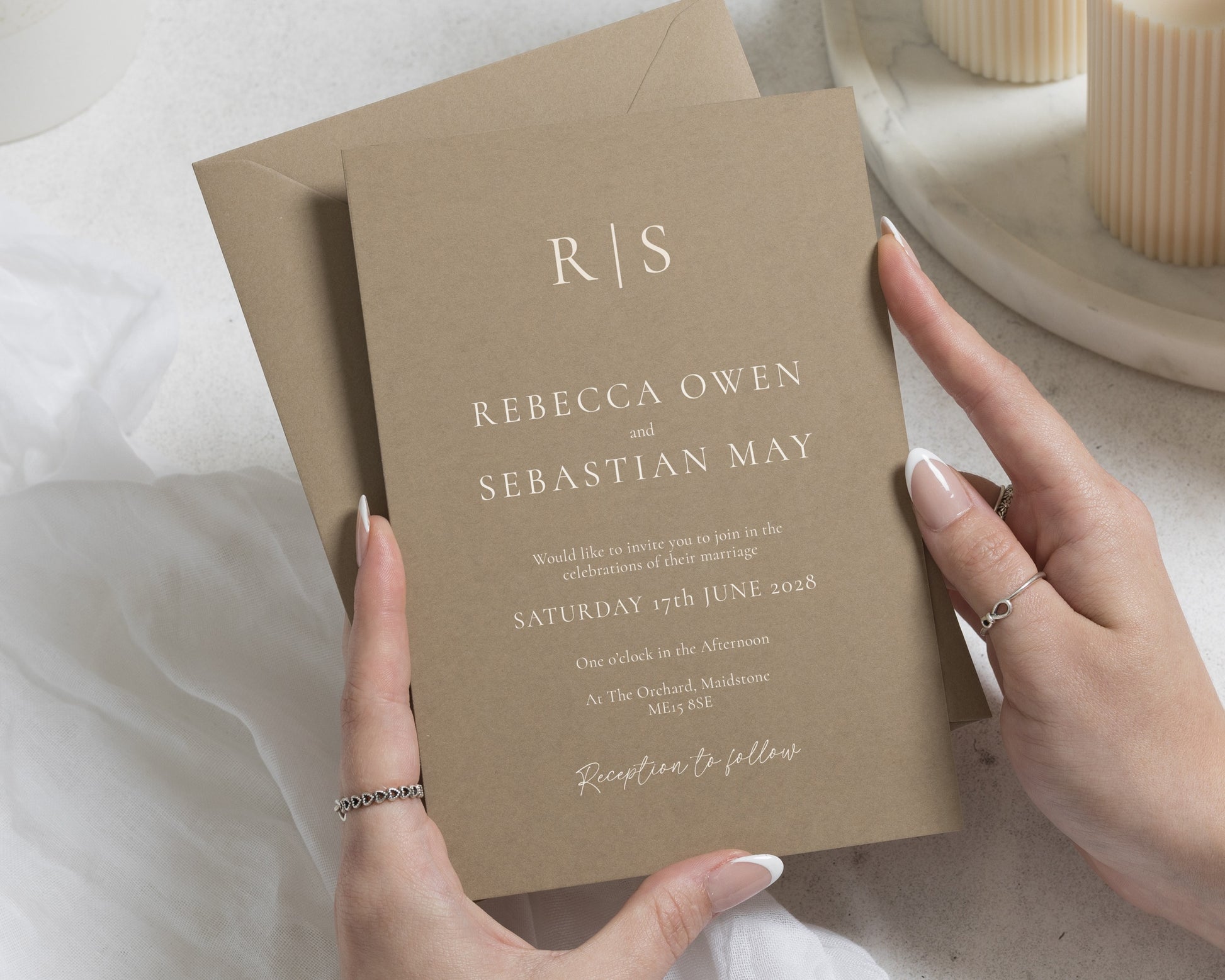 Taupe Wedding Invitations, Minimalist Monogram Wedding Invites, Elegant Typography Wedding Stationery, Personalised Invitation Suite