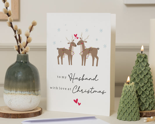 Christmas Card for Husband, Husband Christmas Card, Romantic Christmas Card, Cute Reindeer Card, Xmas Card for Him, Love Card