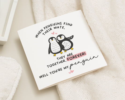 Penguin Anniversary Card, Cute Anniversary Card for Her, Anniversary Card for Him, Romantic Card, Penguin Card, Forever Card