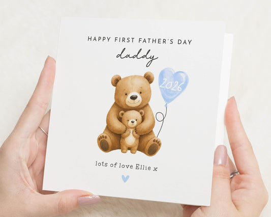 First Fathers Day Card for Daddy, Personalised Fathers Day Card from Baby, Bear Card for Dad, Cute Father's Day Card