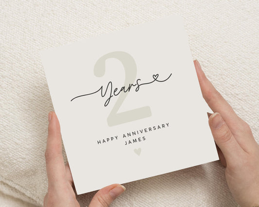 Anniversary Card, Personalised Anniversary Card, 2nd Anniversary Card, Anniversary Card for Him, Anniversary Card for Her