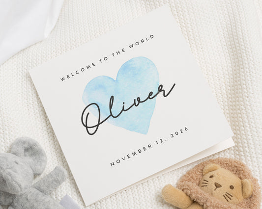 New Baby Card, Personalised Baby Card, Welcome To The World Card, Baby Boy Card, Custom Name Card, Newborn Card, Baby Shower Card