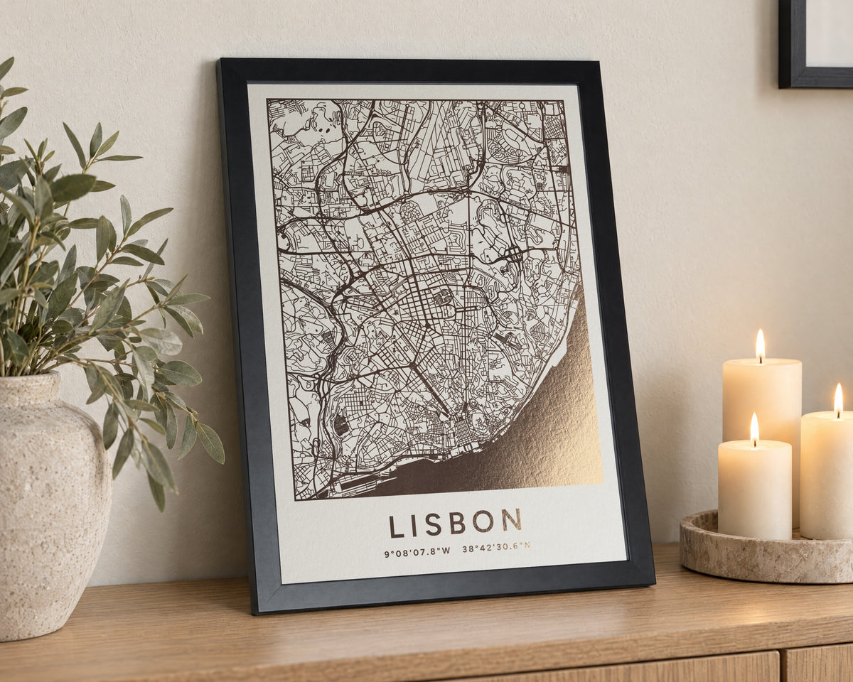 Personalised Gold Foil Map Print, Custom Location Map, Ivory Wall Art, New Home Gift, Anniversary Gift, Black Framed Print