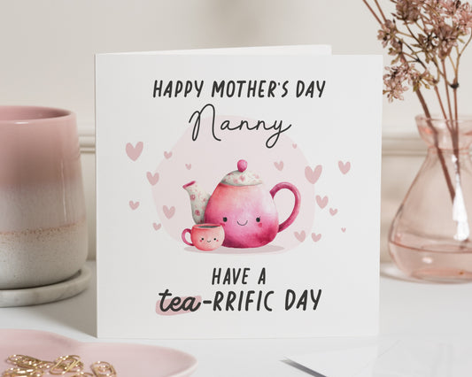 Mother's Day Card for Nanny, Nanny Mother's Day Card, Cute Teapot, Personalised Mother's Day Card, Card for Grandma, Tea Pun Card