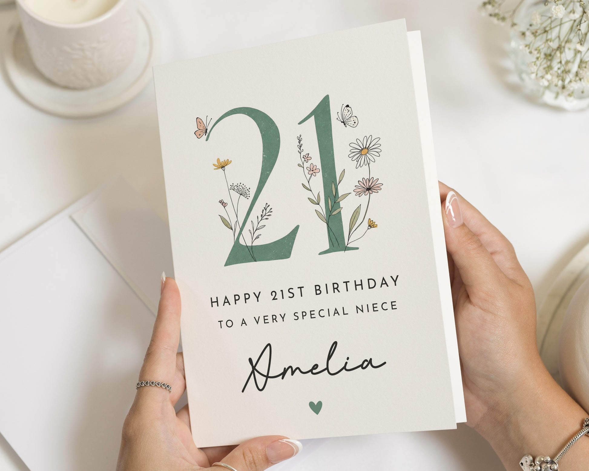 21st Birthday Card for Niece, Personalised Birthday Card, Birthday Card for Her, Floral 21st Birthday Cards, Custom Niece Card