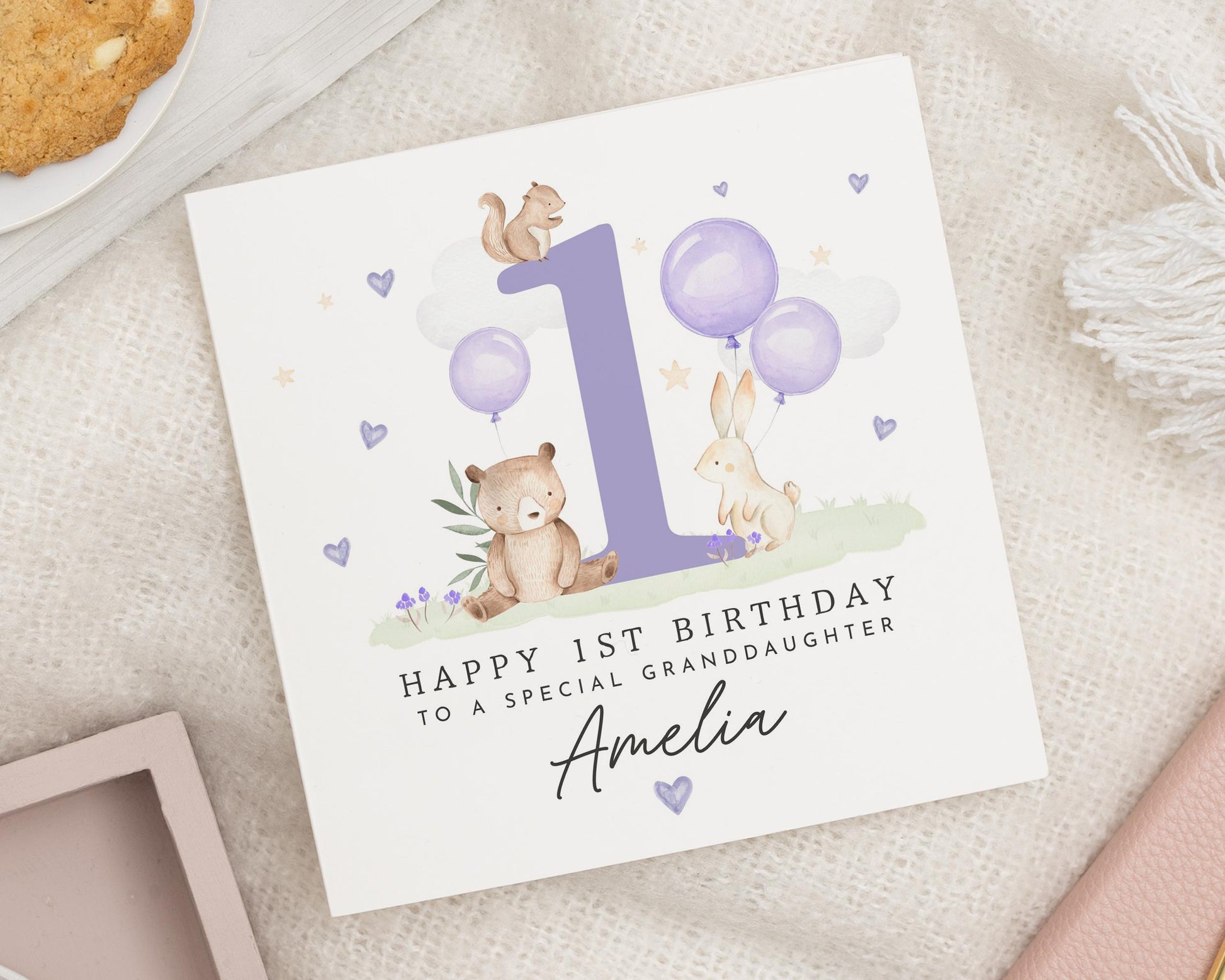 1st Birthday Card for Granddaughter, Personalised Granddaughter Birthday Card, Cute Animal Birthday Card, First Birthday Card Girl