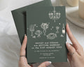 Olive Green Wedding Invitations, Hand Drawn Wedding Invites, Whimsical Illustrated Wedding Stationery, Personalised Invitation Suite