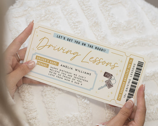 Personalised Driving Lessons Gift Voucher, Birthday Gift For Daughter, Son, Custom Driving Gift