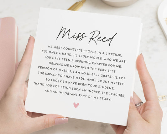 Teacher Thank You Card, Personalised Teacher Card, Thank You Teacher Card From Student, End of Term Card, Teacher Appreciation Card