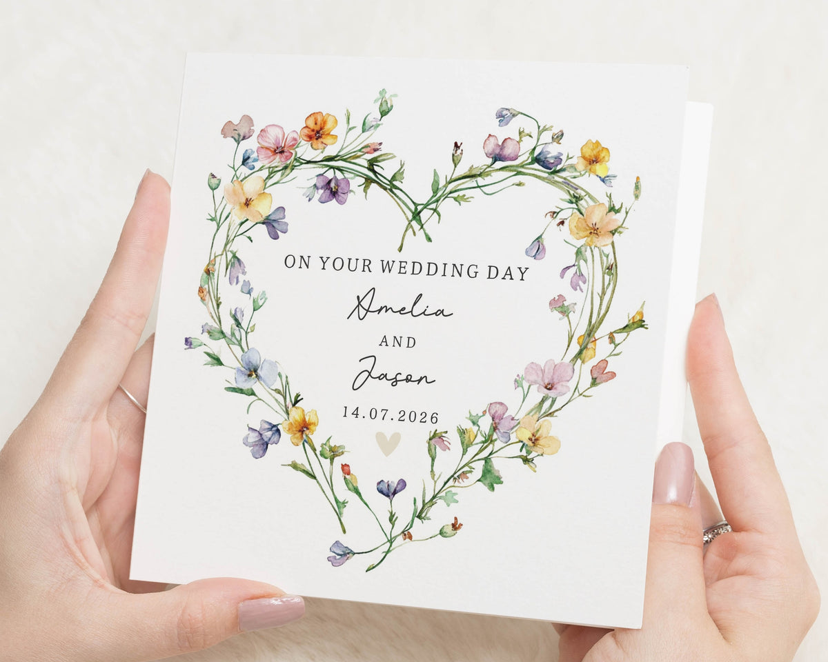 Wedding Card Personalised, On Your Wedding Day Card, Floral Heart Wedding Card, Personalised Card for Couple, Romantic Wedding Card