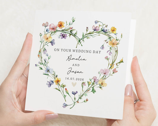 Wedding Card Personalised, On Your Wedding Day Card, Floral Heart Wedding Card, Personalised Card for Couple, Romantic Wedding Card